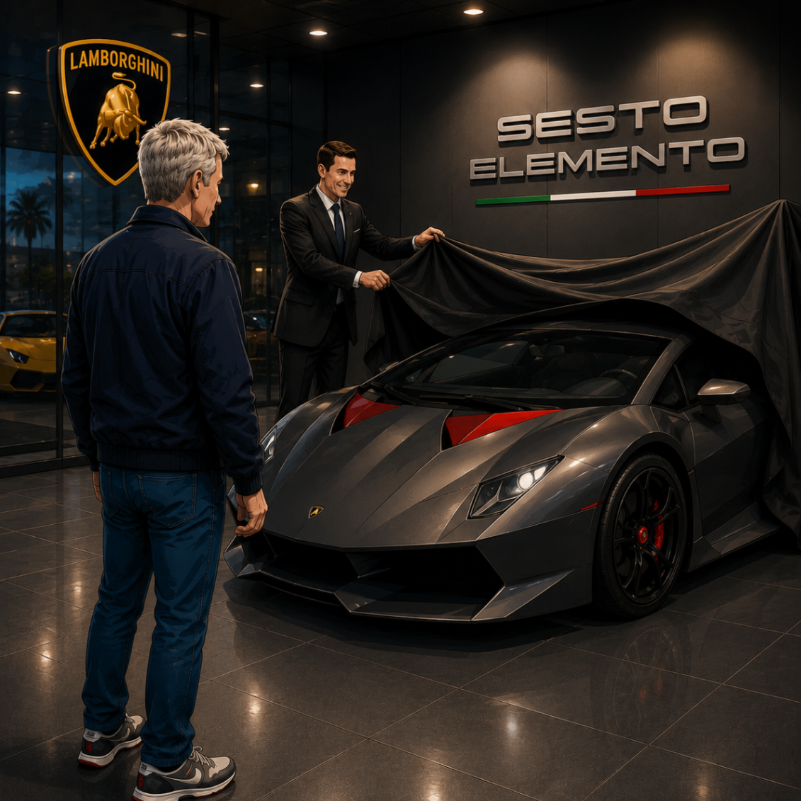 Delivery at the Lamborghini showroom